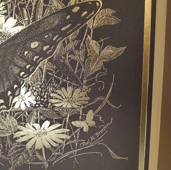 1981 Reproduction Paul M Breeden Metal Foil Art Butterfly 16x20 Gold Brown Matte - Picture 9 of 13